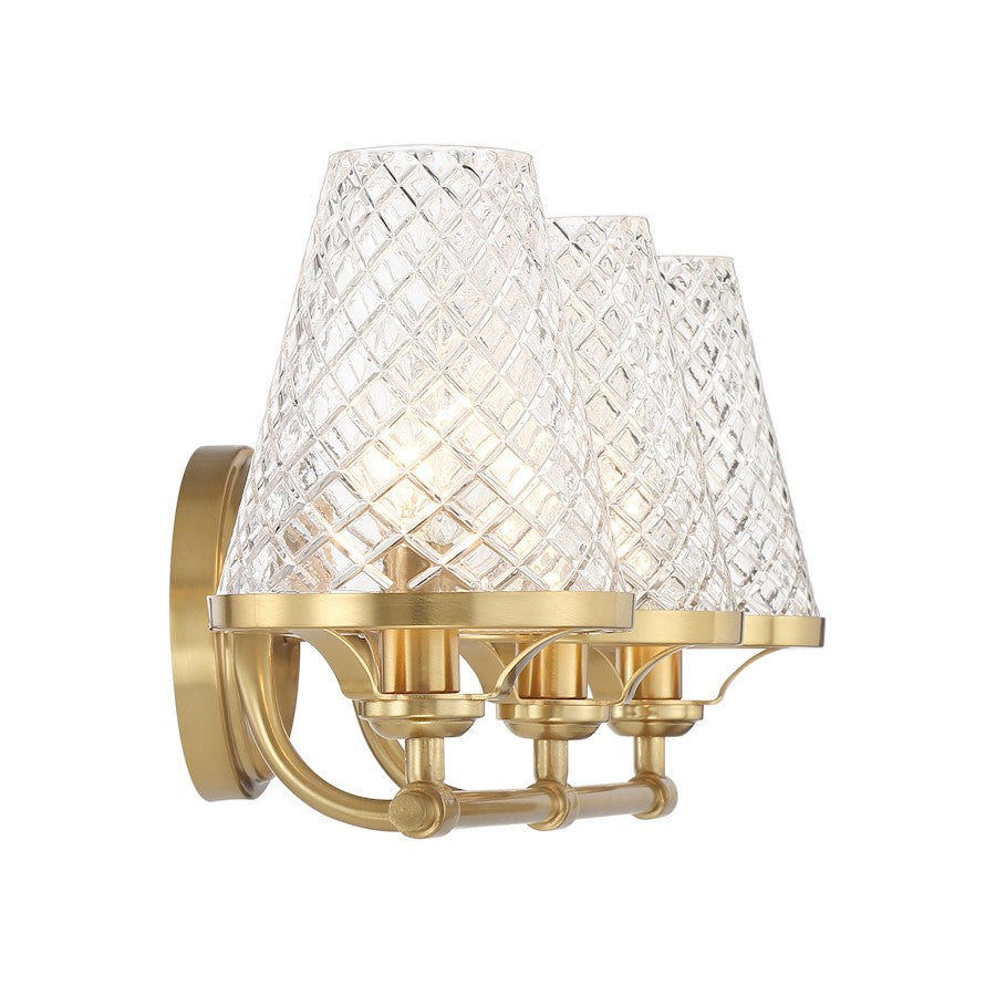 3 Light Bathroom Vanity Light, Warm Brass