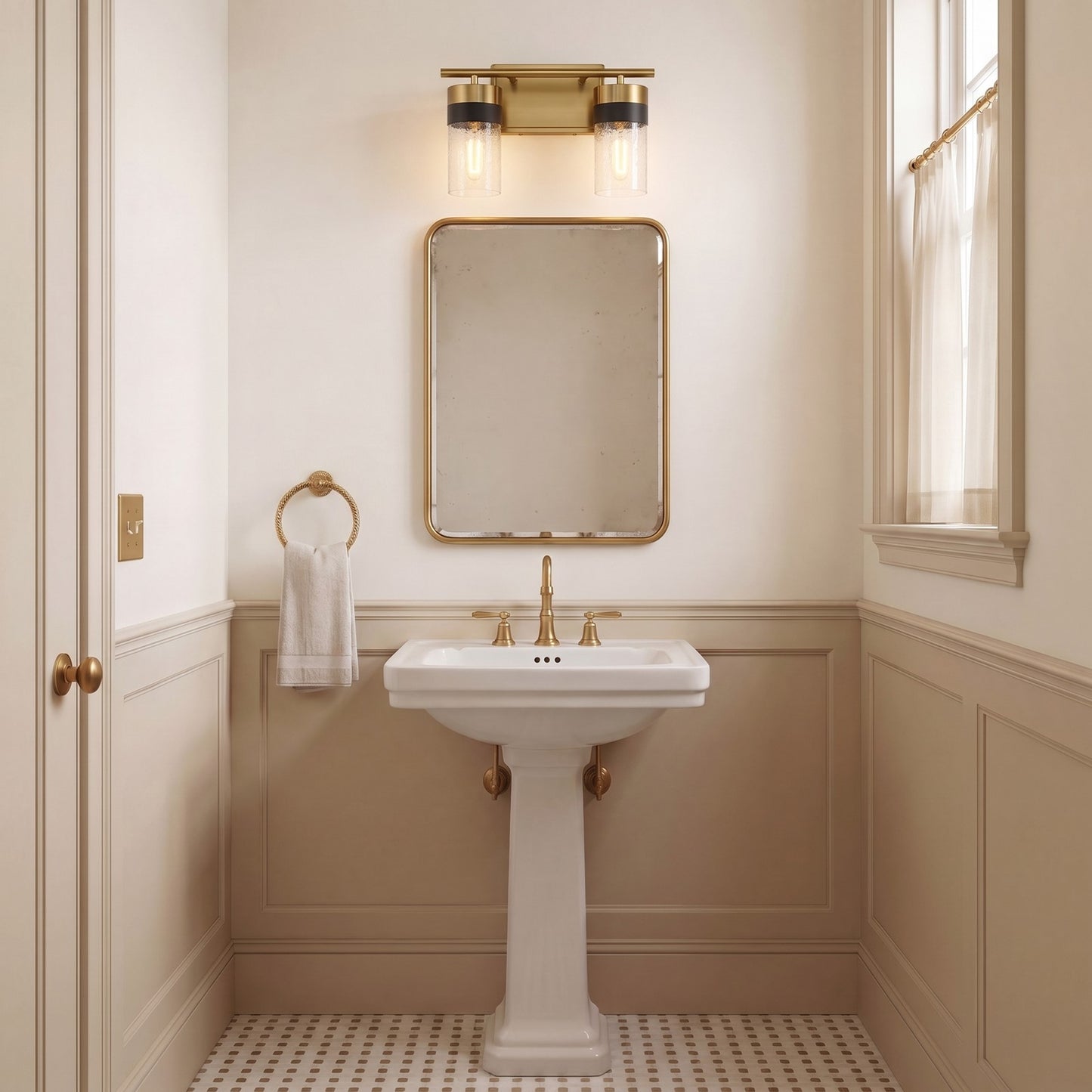 2 Light Bathroom Vanity Light, Brass