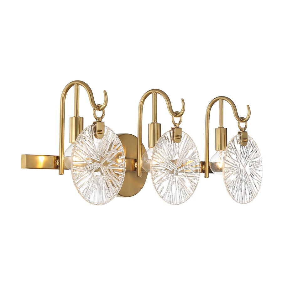 3 Light Bathroom Vanity Light, Warm Brass