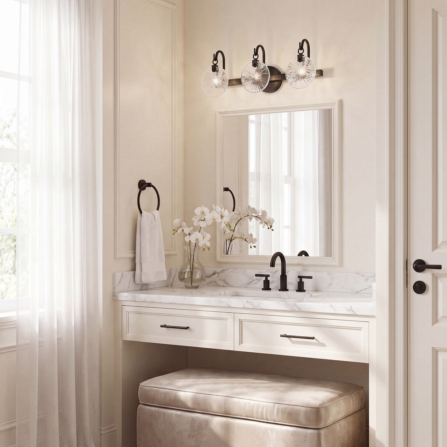 3 Light Bathroom Vanity Light, Matte Black