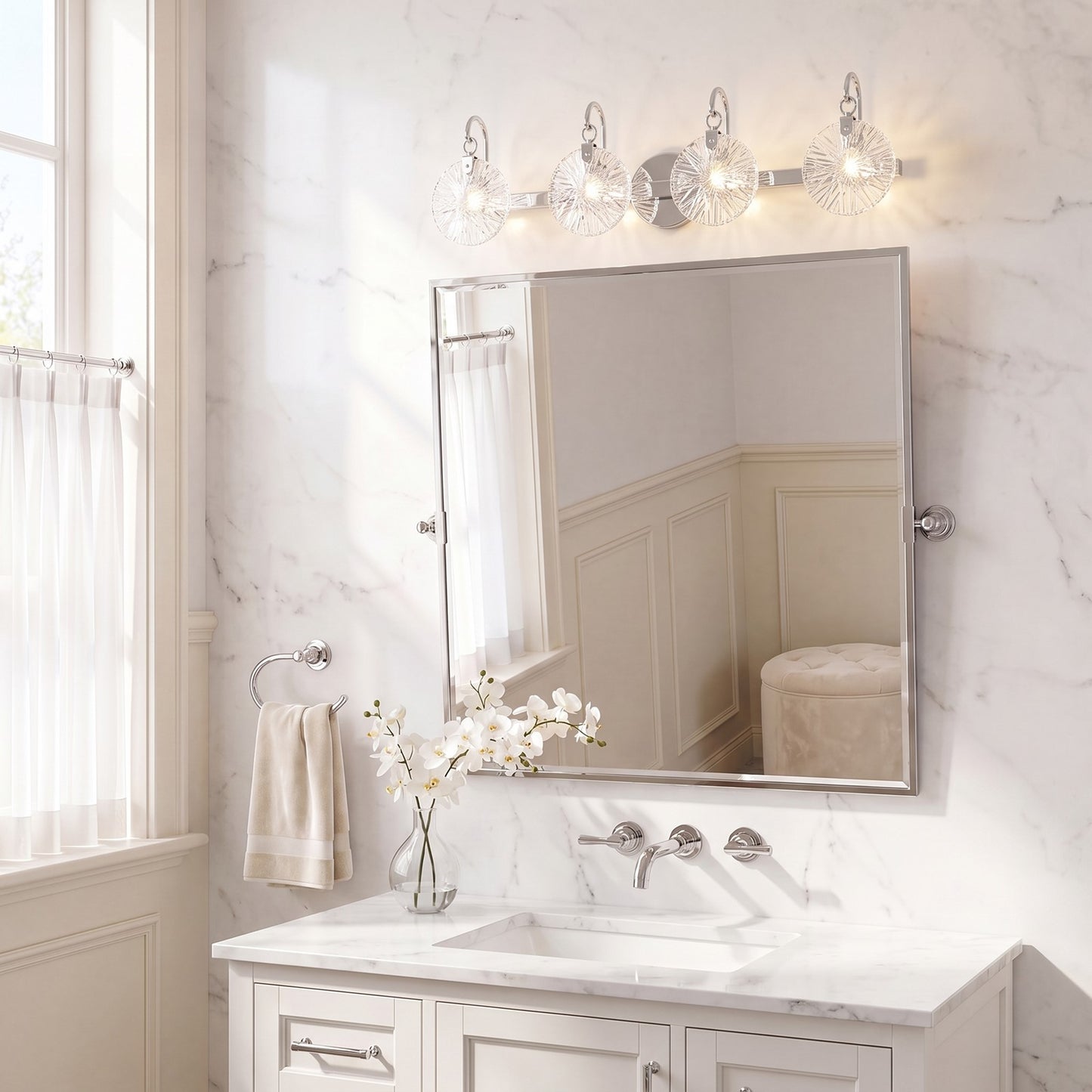 4 Light Bathroom Vanity Light, Polished Chrome