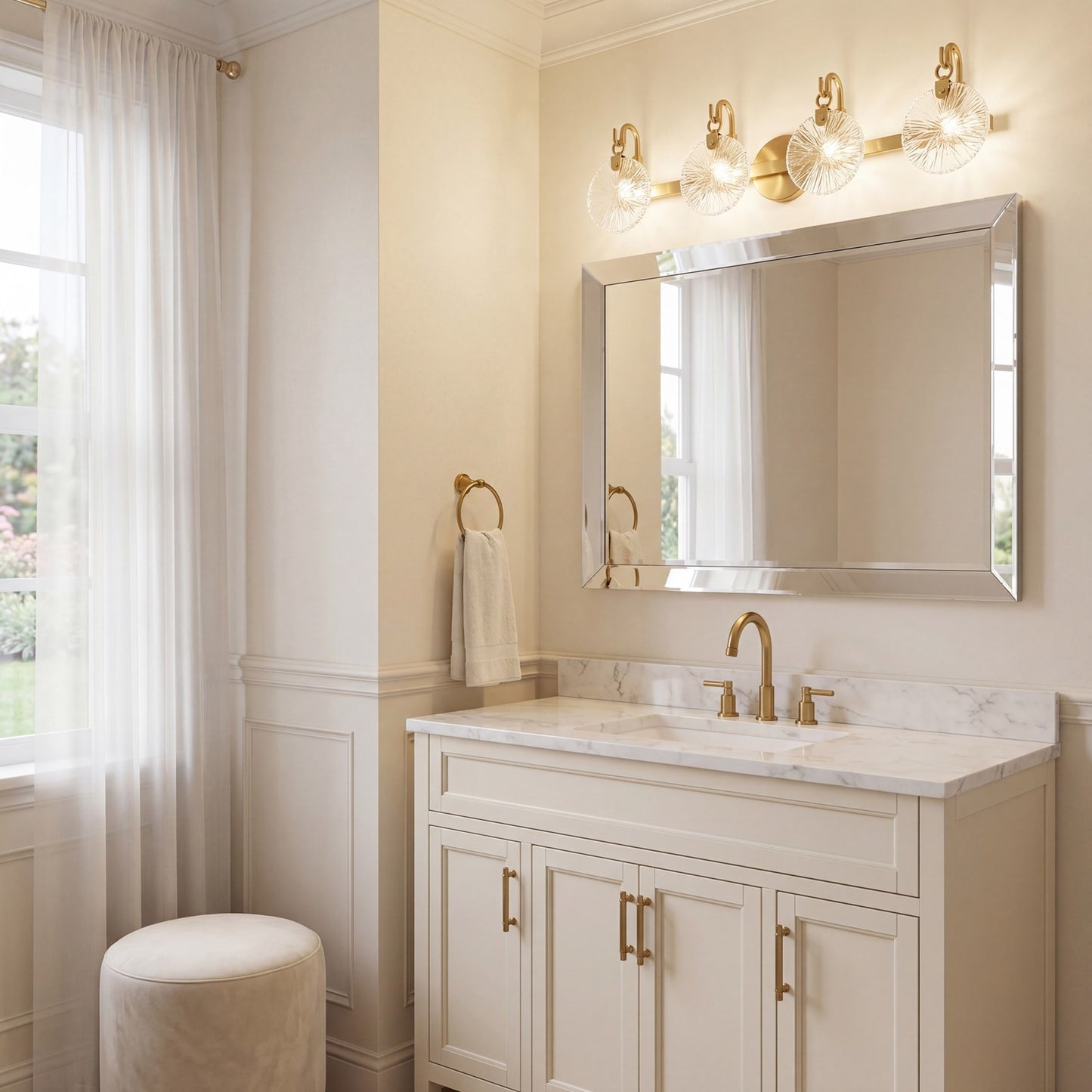4 Light Bathroom Vanity Light, Warm Brass