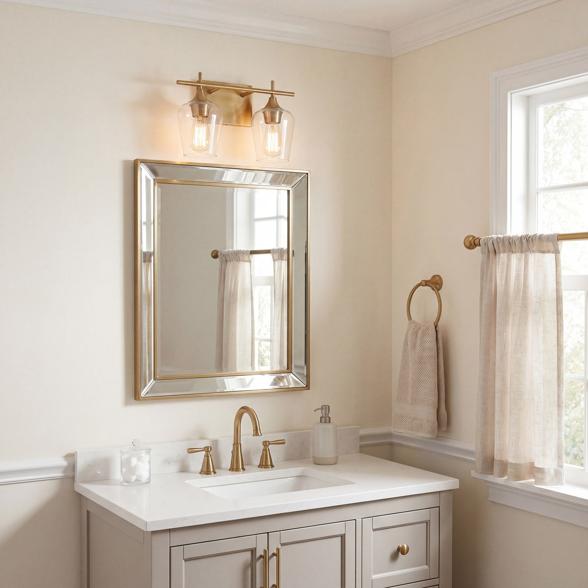 2 Light Bathroom Vanity Light, Warm Brass