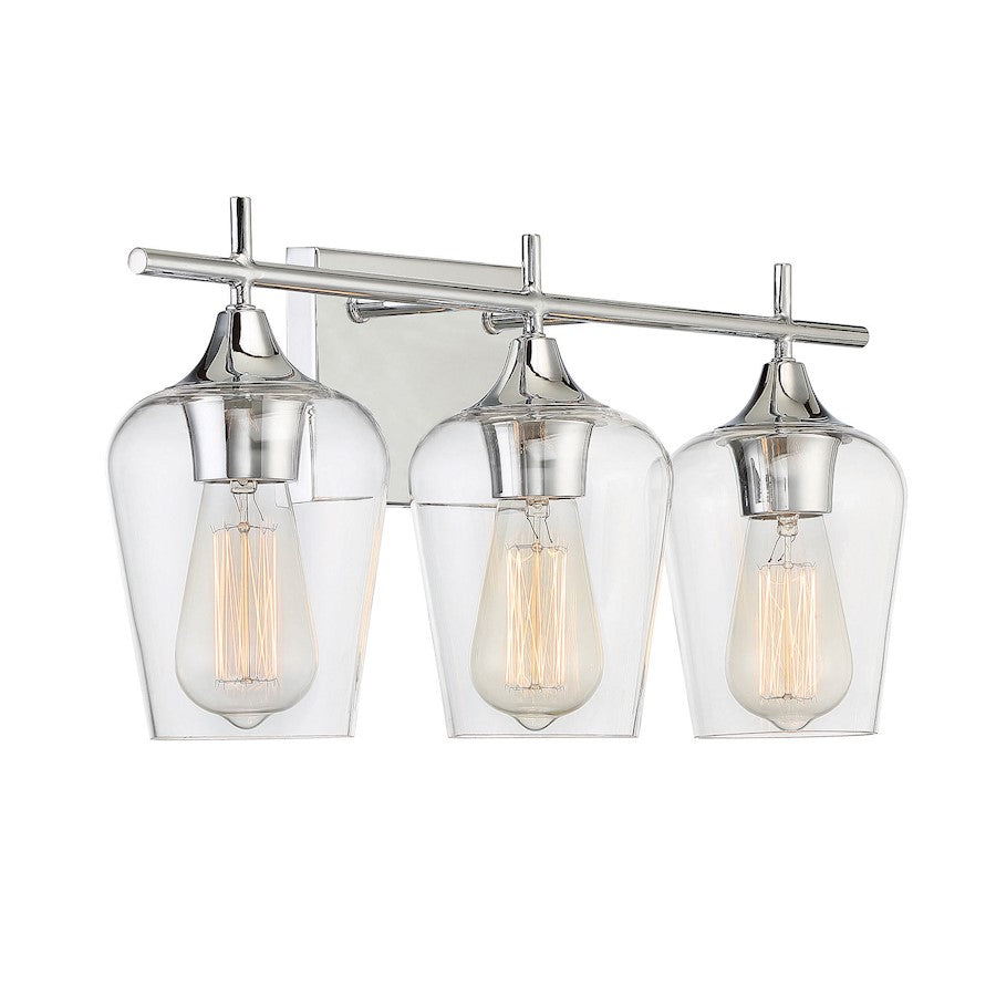 3 Light Bathroom Vanity Light, Polished Chrome