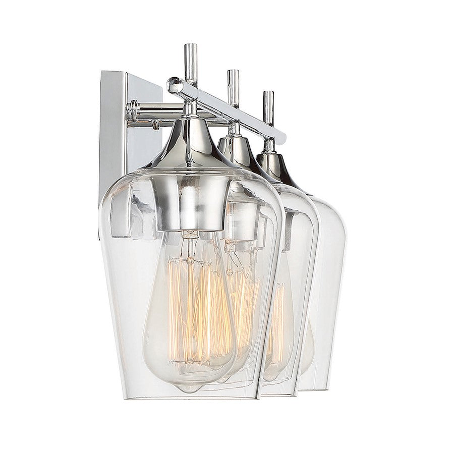 3 Light Bathroom Vanity Light, Polished Chrome