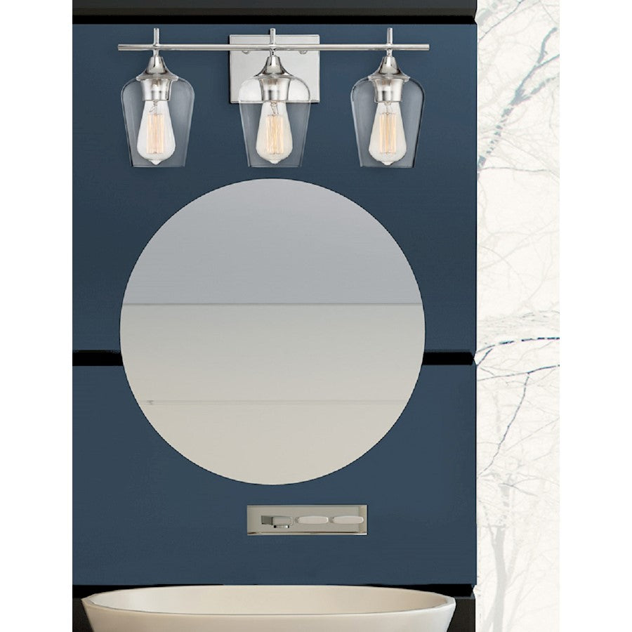 3 Light Bathroom Vanity Light, Polished Chrome