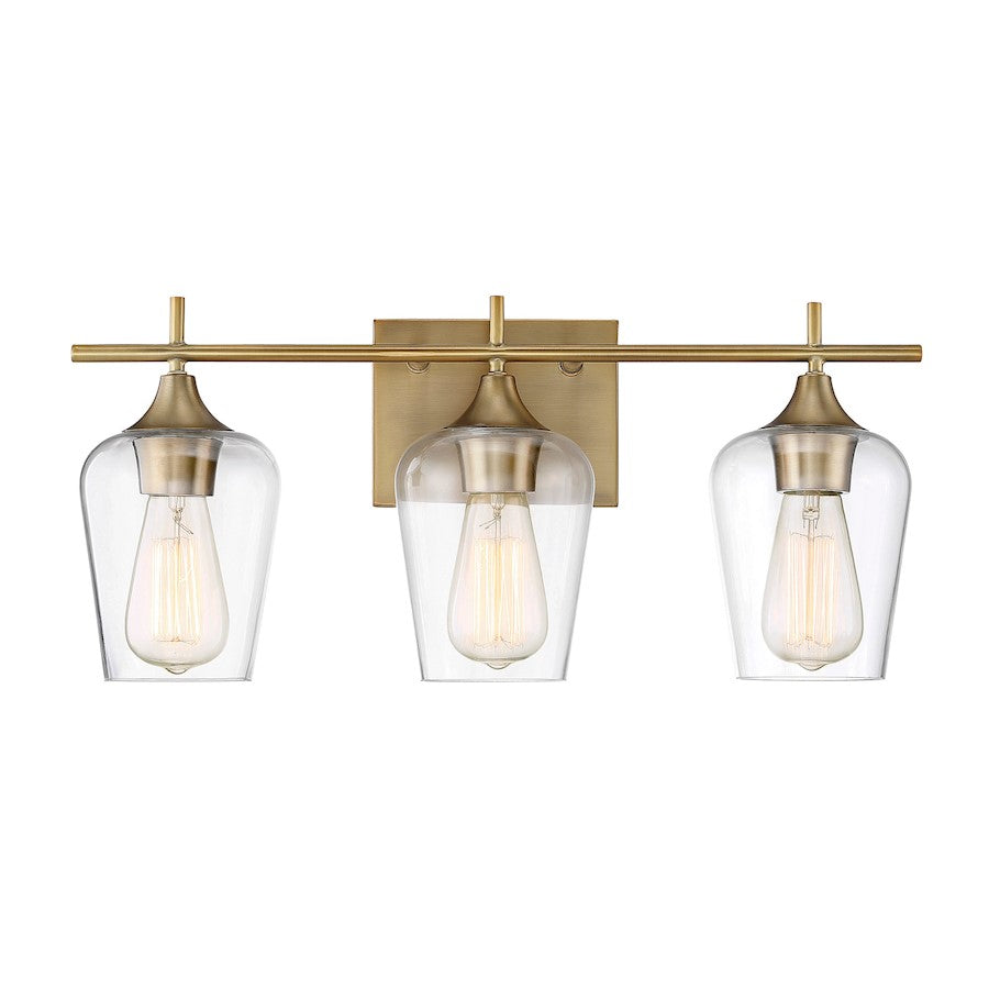 3 Light Bathroom Vanity Light, Warm Brass