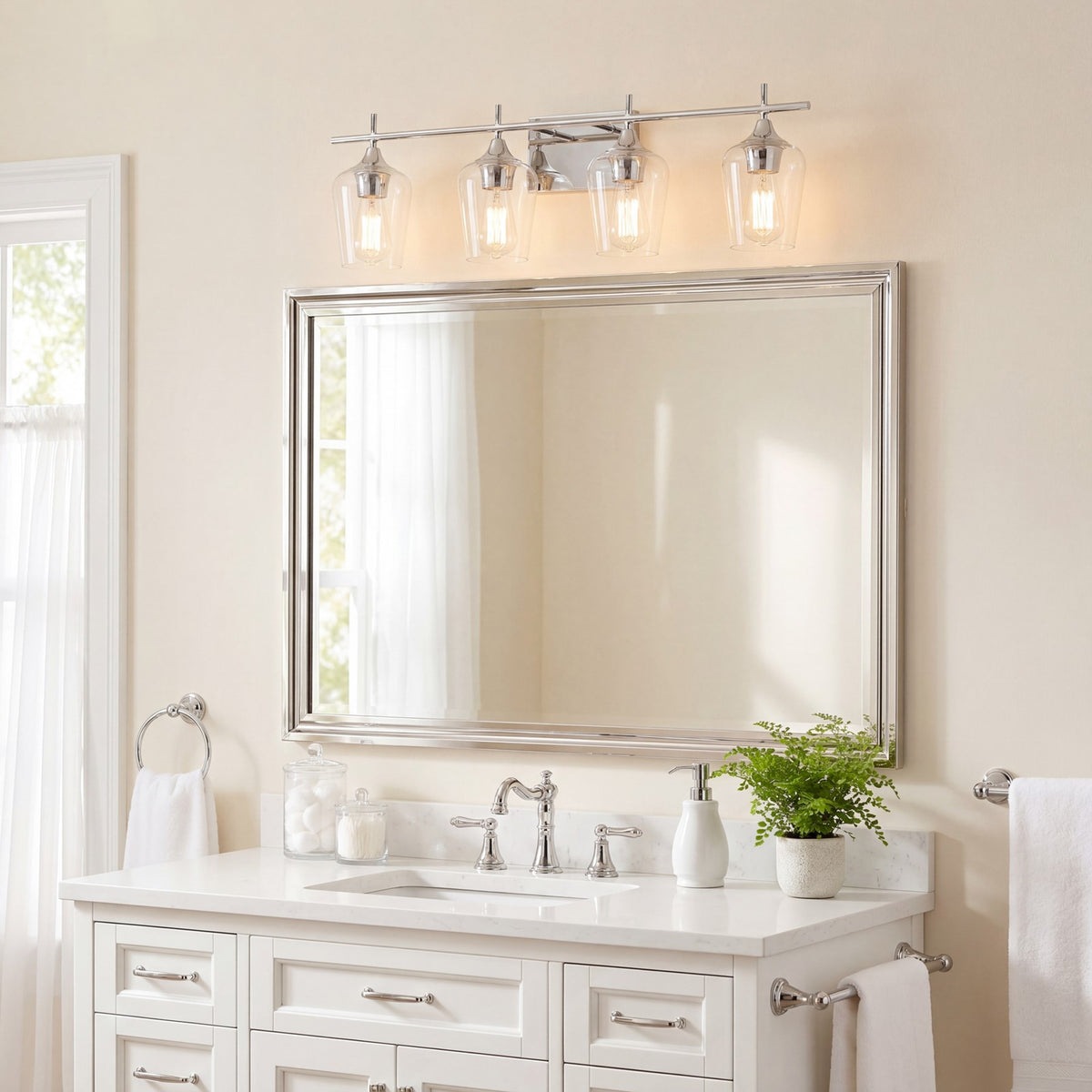 4 Light Bathroom Vanity Light, Polished Chrome