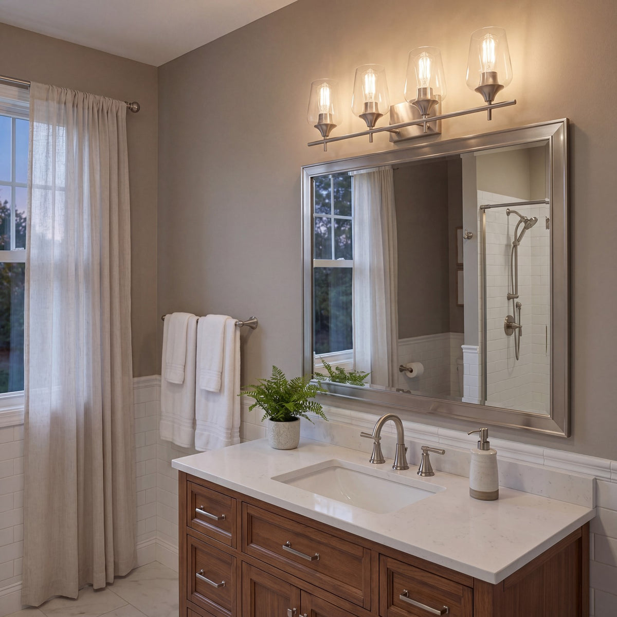 4 Light Bathroom Vanity Light, Satin Nickel