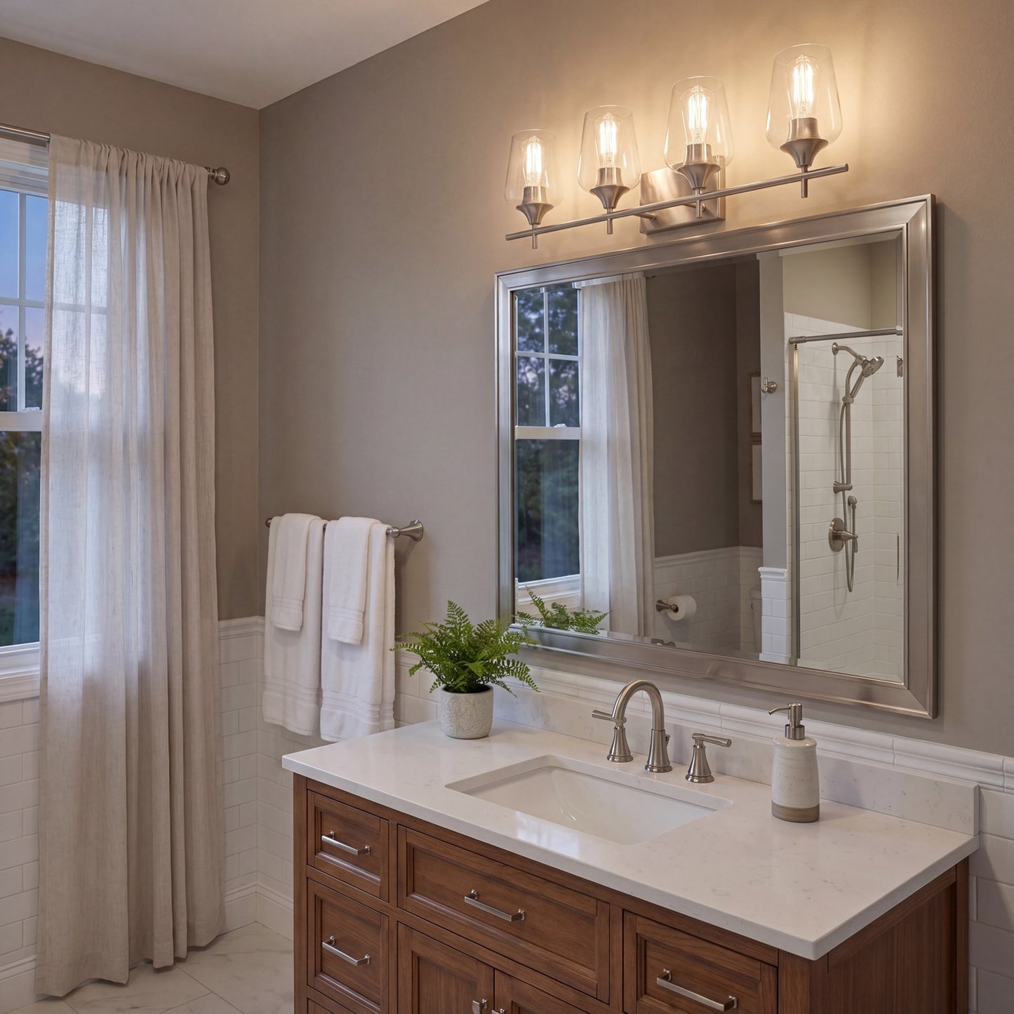 4 Light Bathroom Vanity Light, Satin Nickel