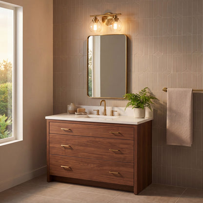 2 Light Bathroom Vanity Light, Warm Brass