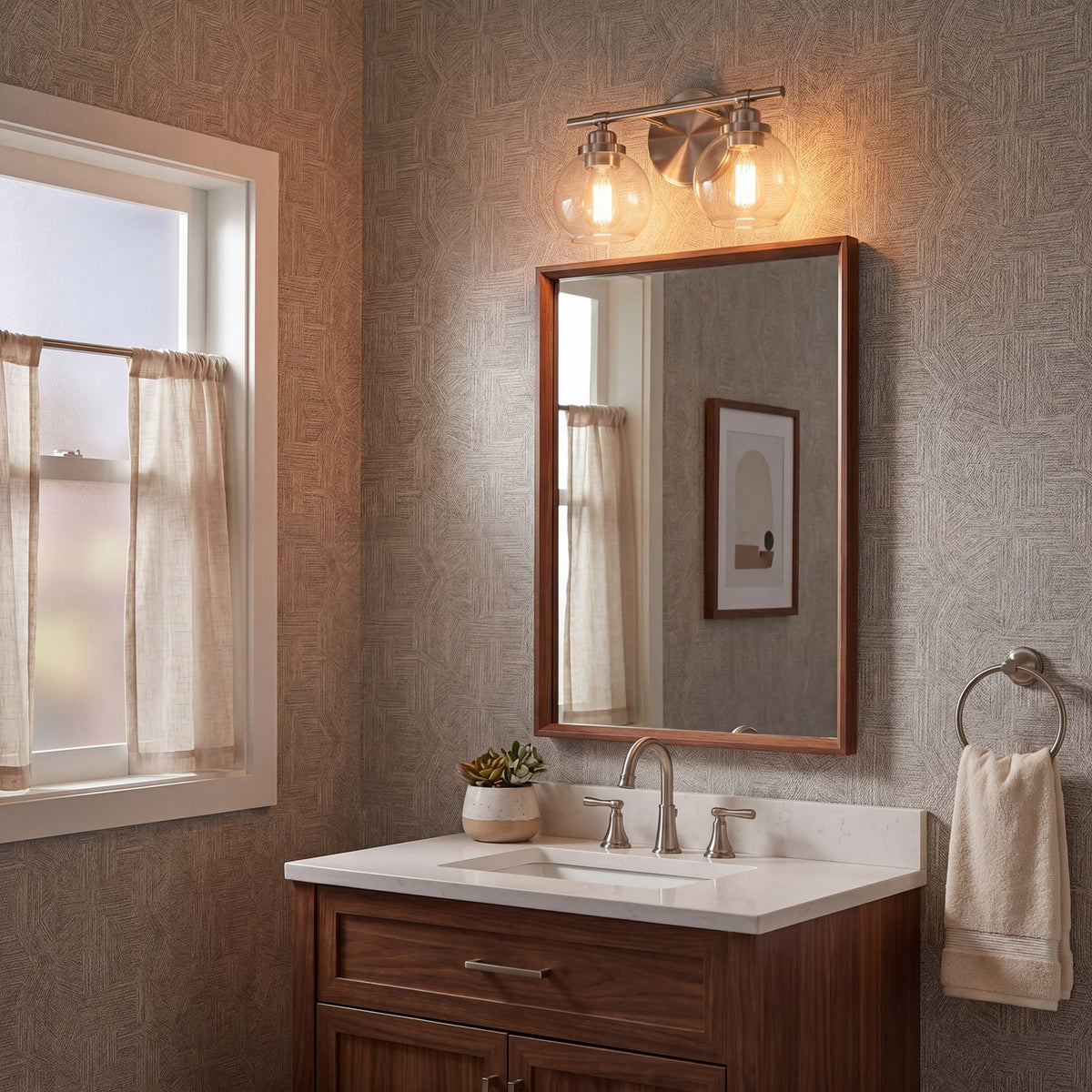 2 Light Bathroom Vanity Light, Satin Nickel