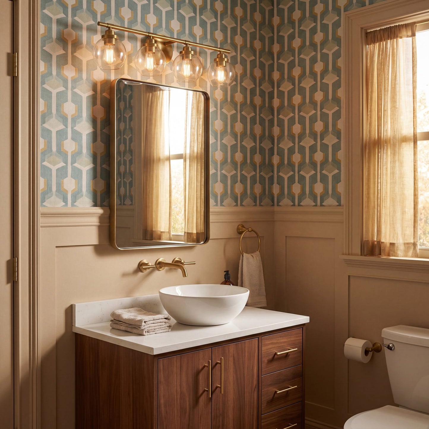 4 Light Bathroom Vanity Light, Warm Brass