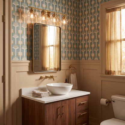 4 Light Bathroom Vanity Light, Warm Brass