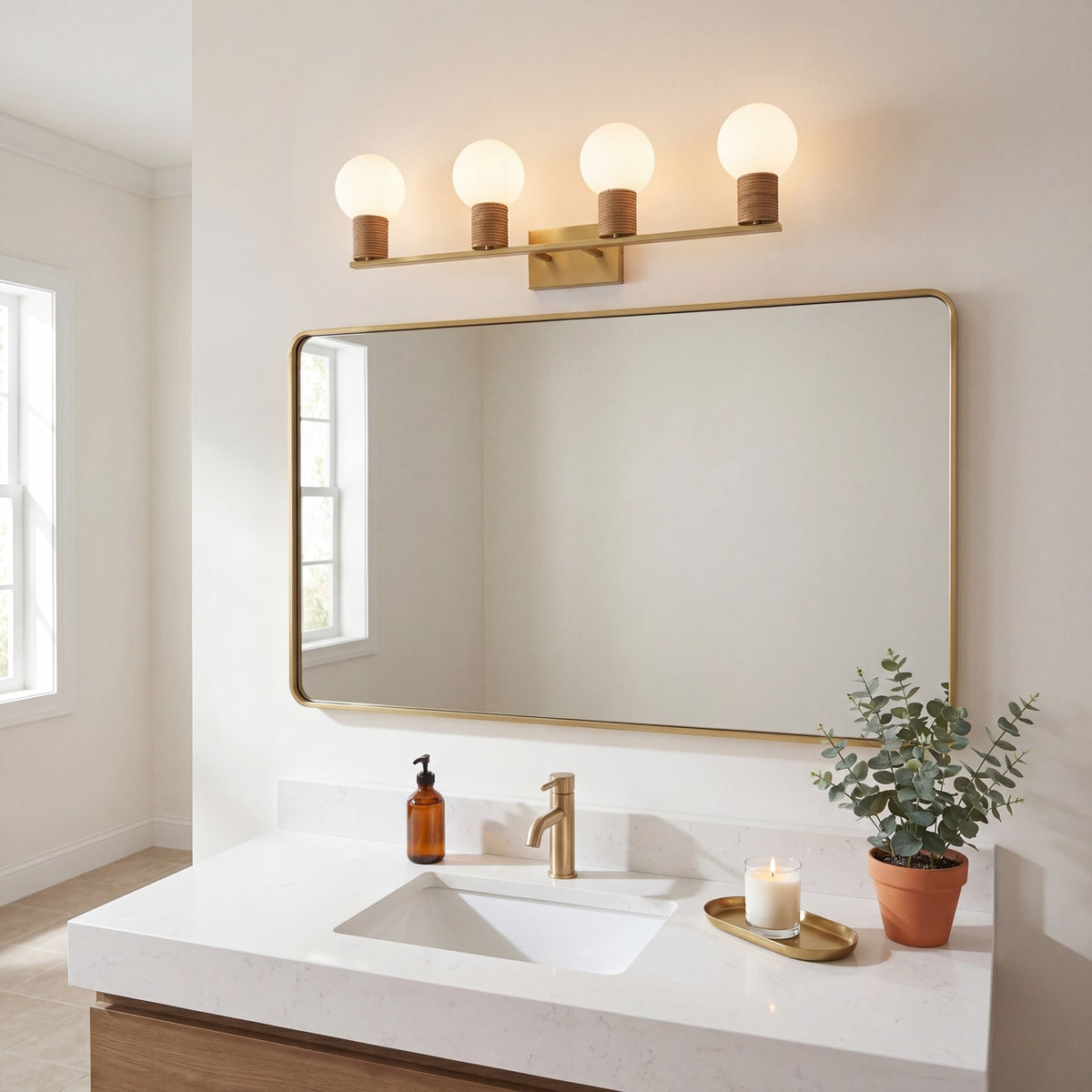 Savoy House Jarrell 4 Lt Bath Sconce, White, Warm Brass