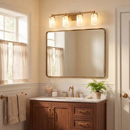 4 Light Bathroom Vanity Light, Warm Brass