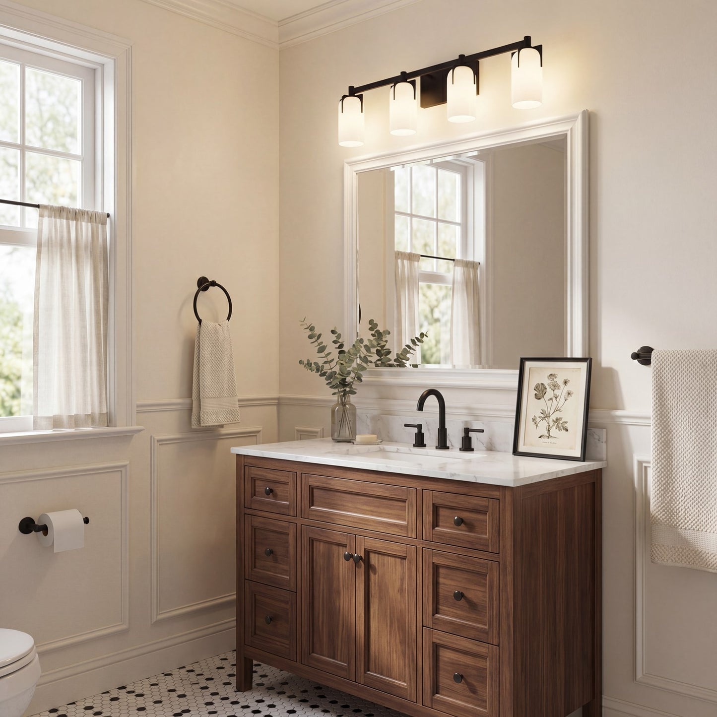 4 Light Bathroom Vanity Light, Matte Black