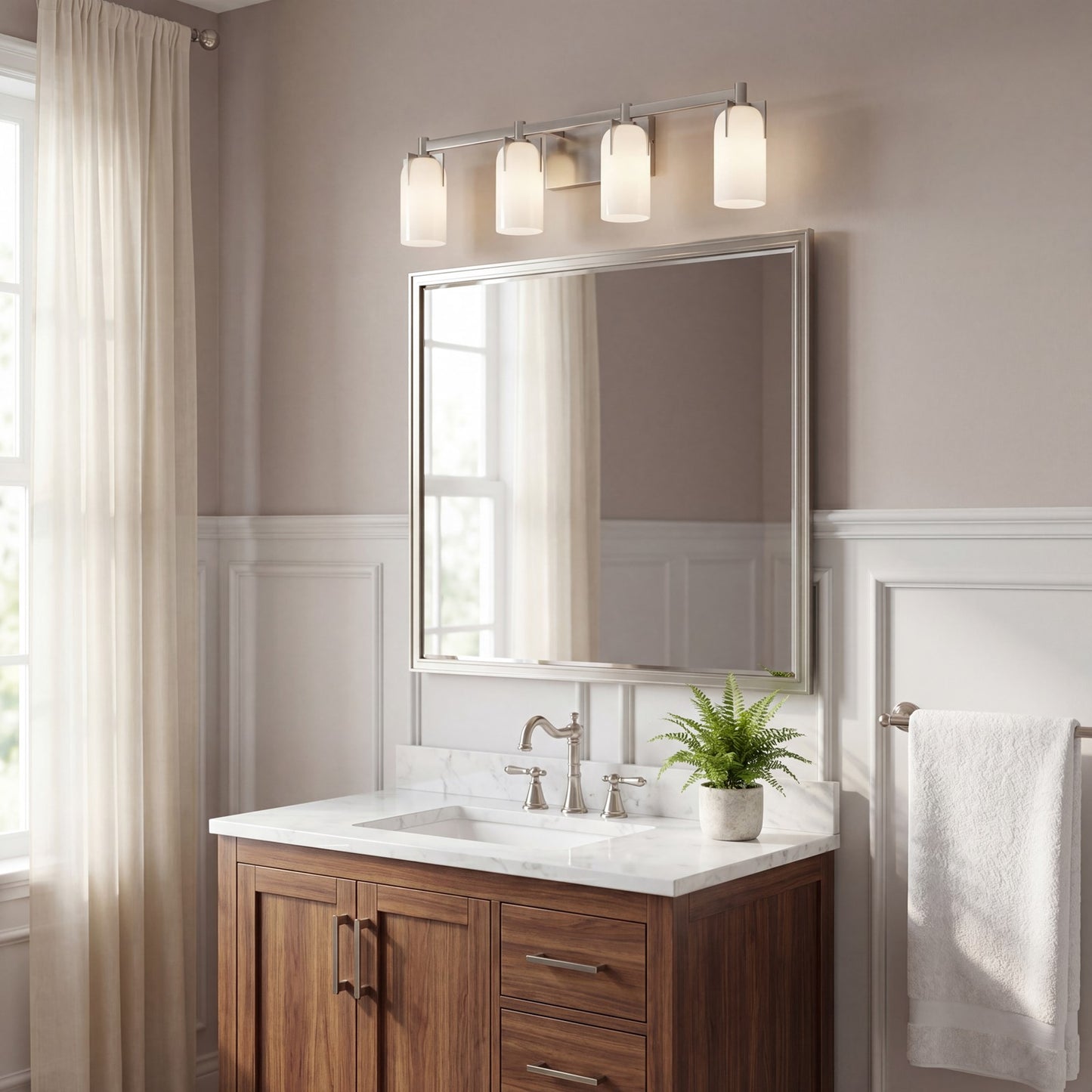 4 Light Bathroom Vanity Light, Satin Nickel