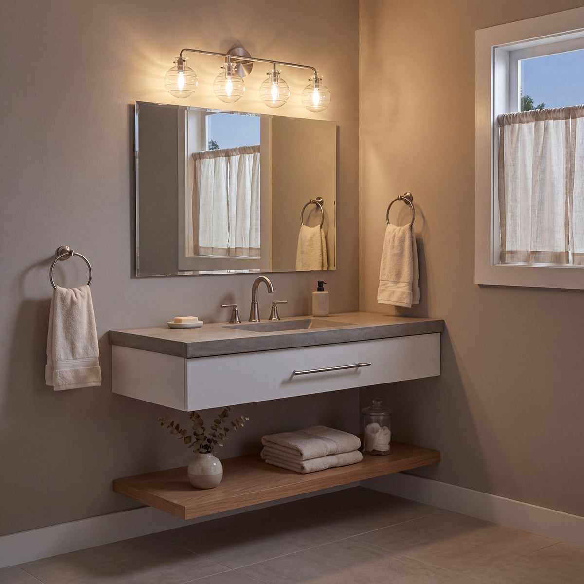 4 Light Bathroom Vanity Light, Matte Black