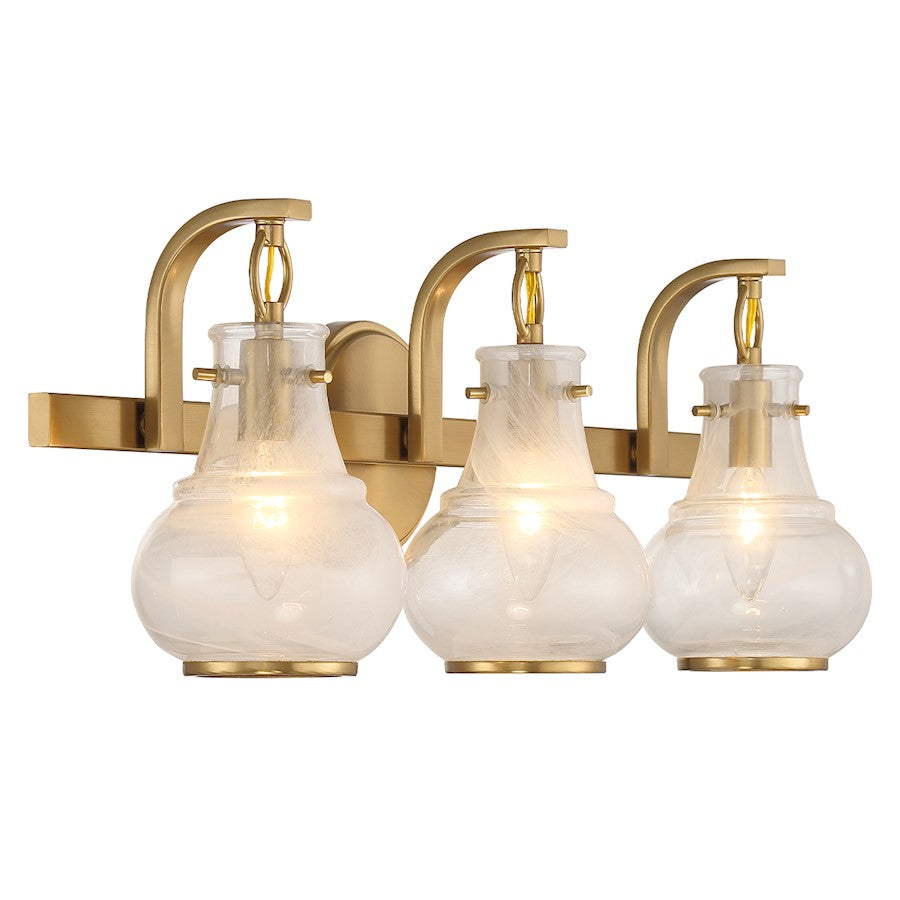 3 Light Bathroom Vanity Light, Warm Brass