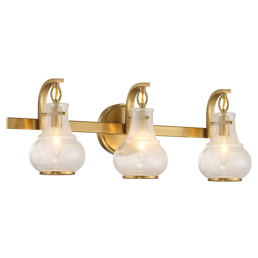 3 Light Bathroom Vanity Light, Warm Brass