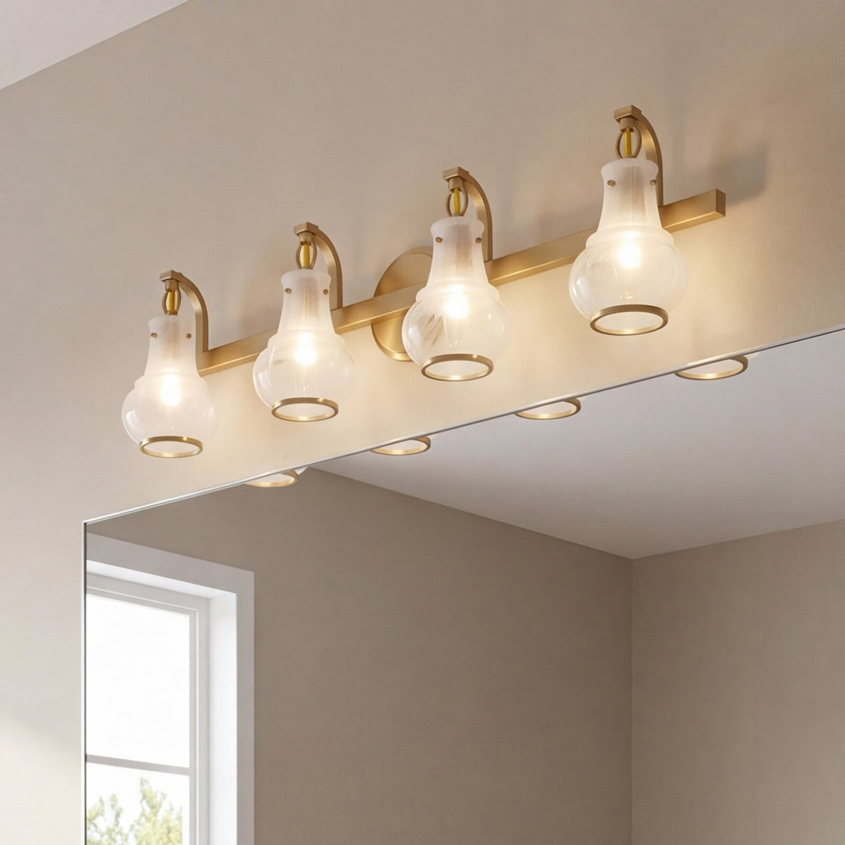 4 Light Bathroom Vanity Light, Warm Brass