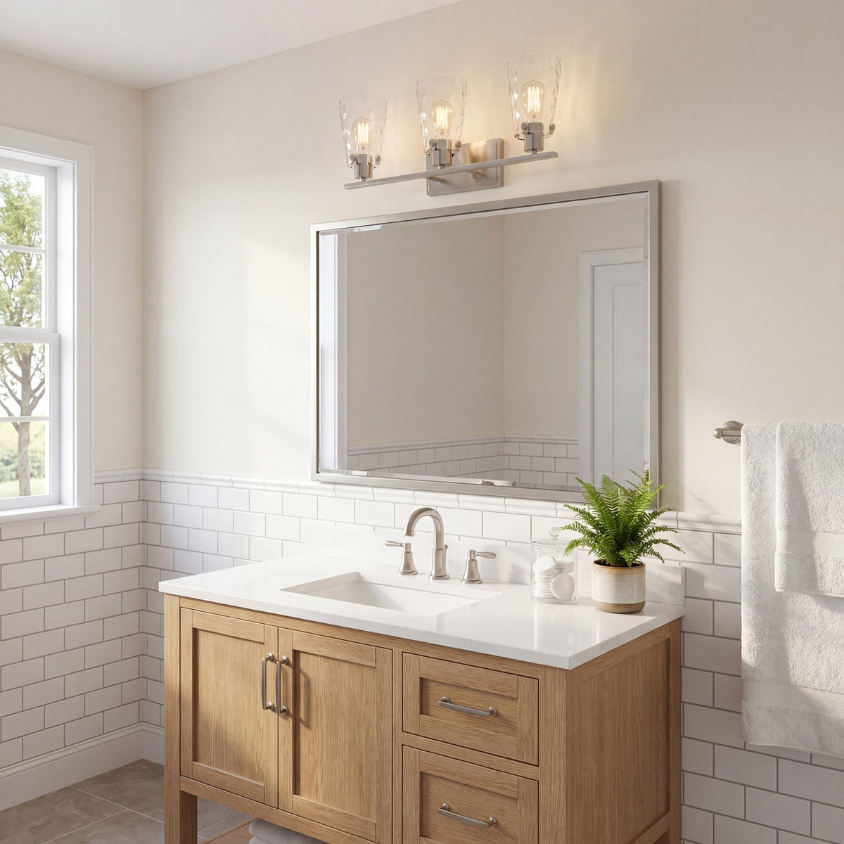 3 Light Bathroom Vanity Light, Satin Nickel