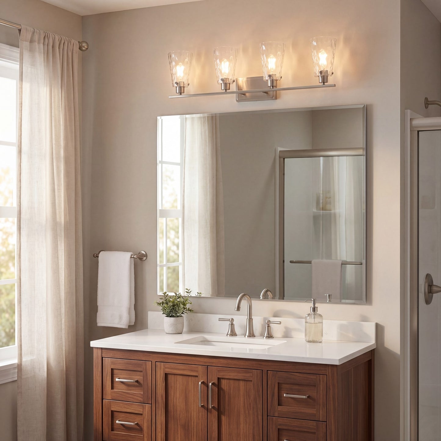 4 Light Bathroom Vanity Light, Satin Nickel