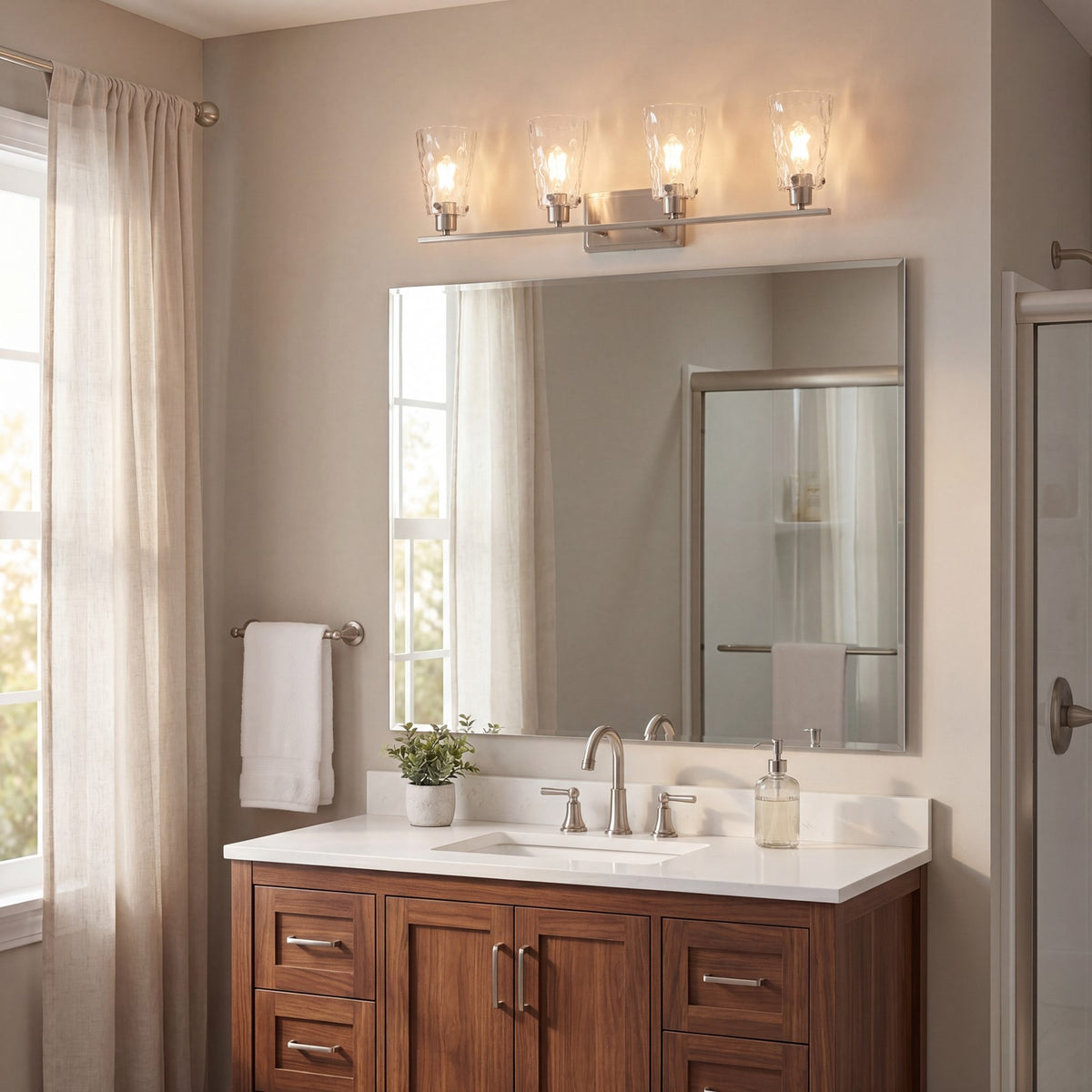 4 Light Bathroom Vanity Light, Satin Nickel