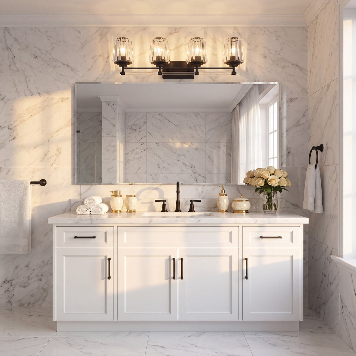 4 Light Bathroom Vanity Light, Matte Black