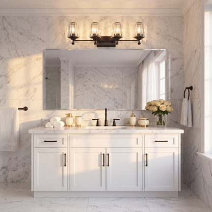4 Light Bathroom Vanity Light, Matte Black