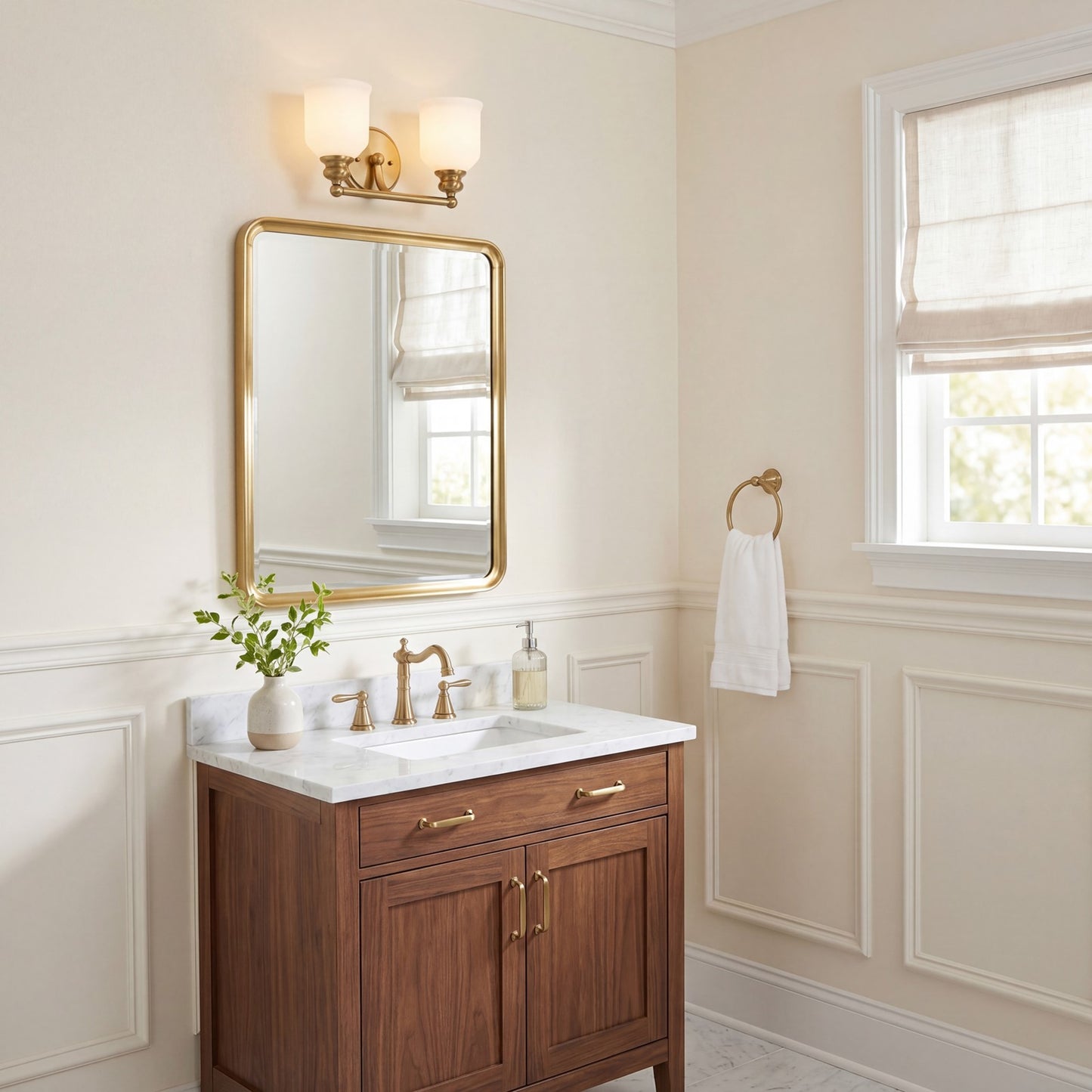 2 Light Bathroom Vanity Light, Warm Brass