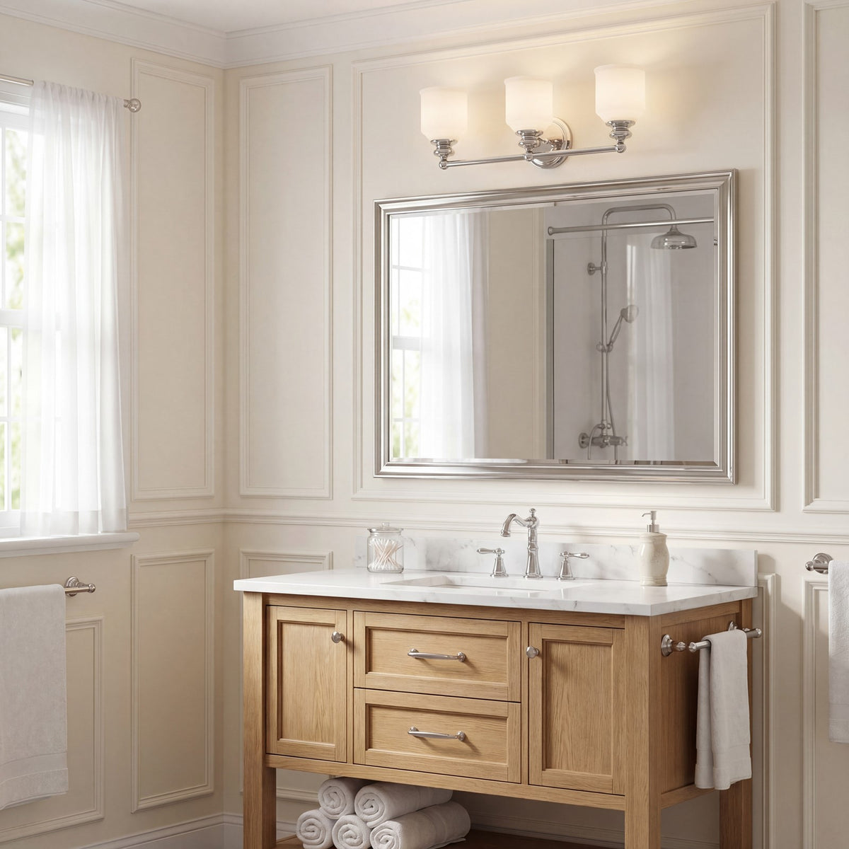 3 Light Bathroom Vanity Light, Polished Chrome