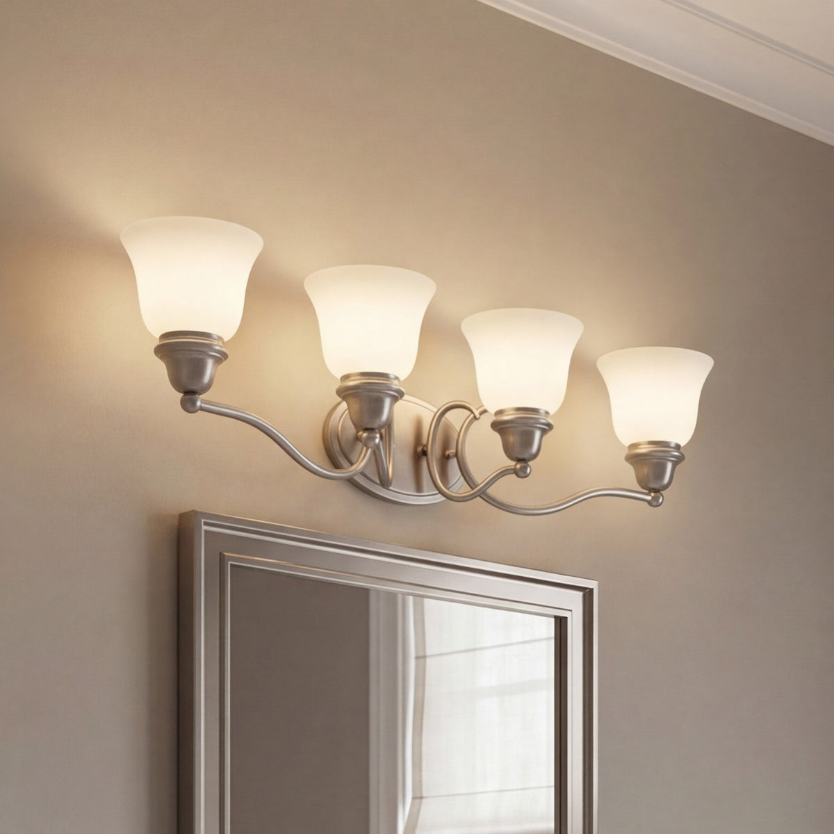 4 Light Bathroom Vanity Light, Pewter