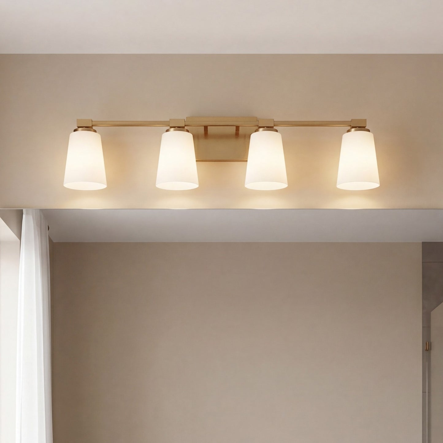 4 Light Bathroom Vanity Light, Warm Brass