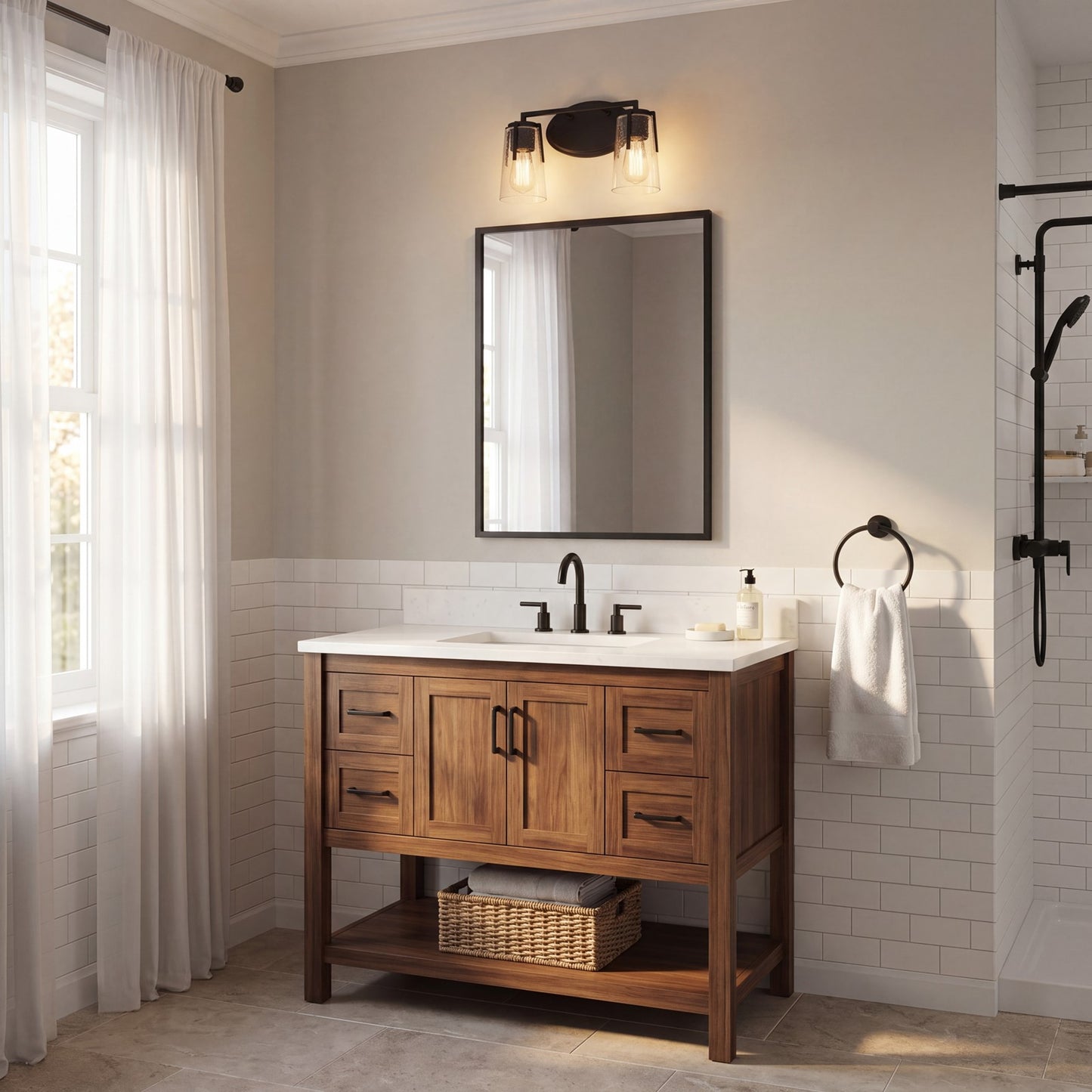 2 Light Bathroom Vanity Light, Black
