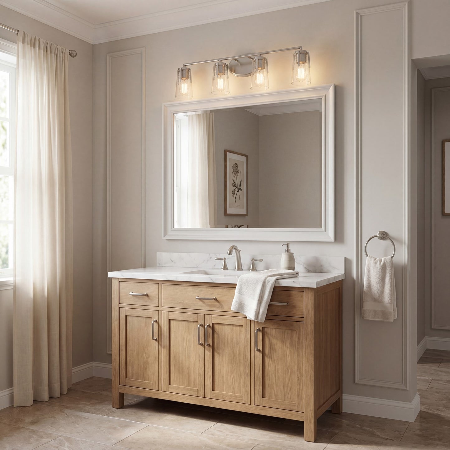4 Light Bathroom Vanity Light, Satin Nickel