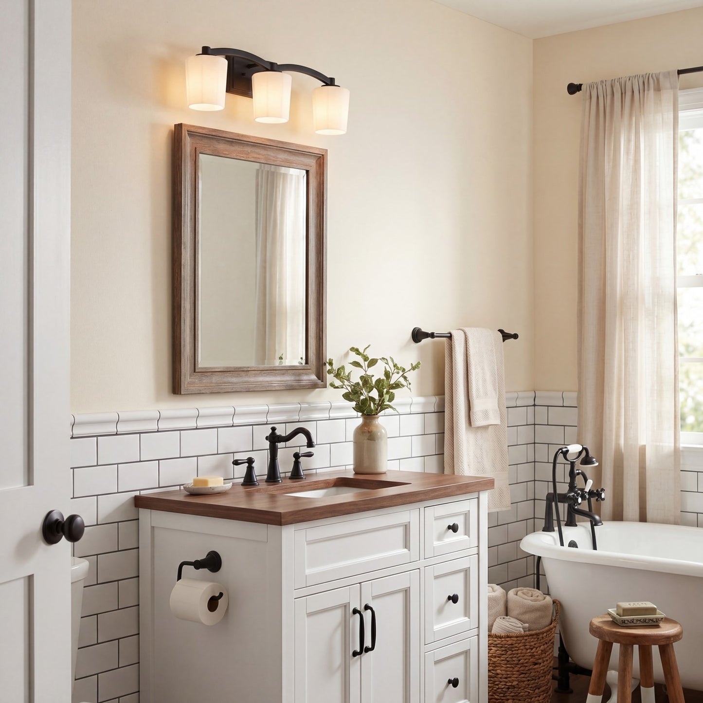 3 Light Bathroom Vanity Light, Matte Black