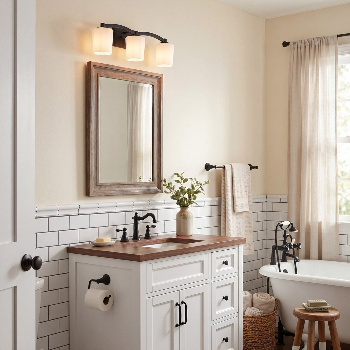 3 Light Bathroom Vanity Light, Matte Black