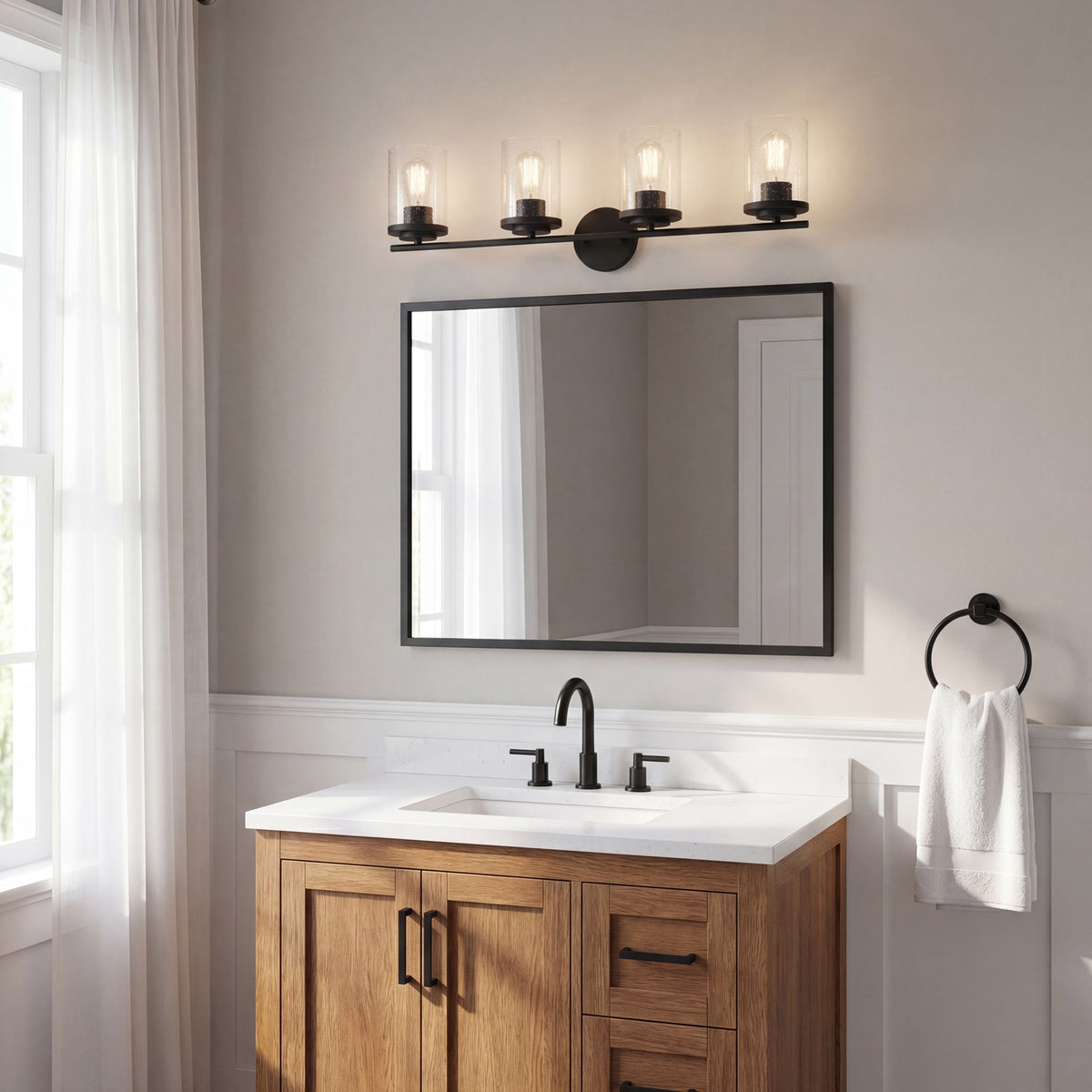 4 Light Bathroom Vanity Light, Matte Black