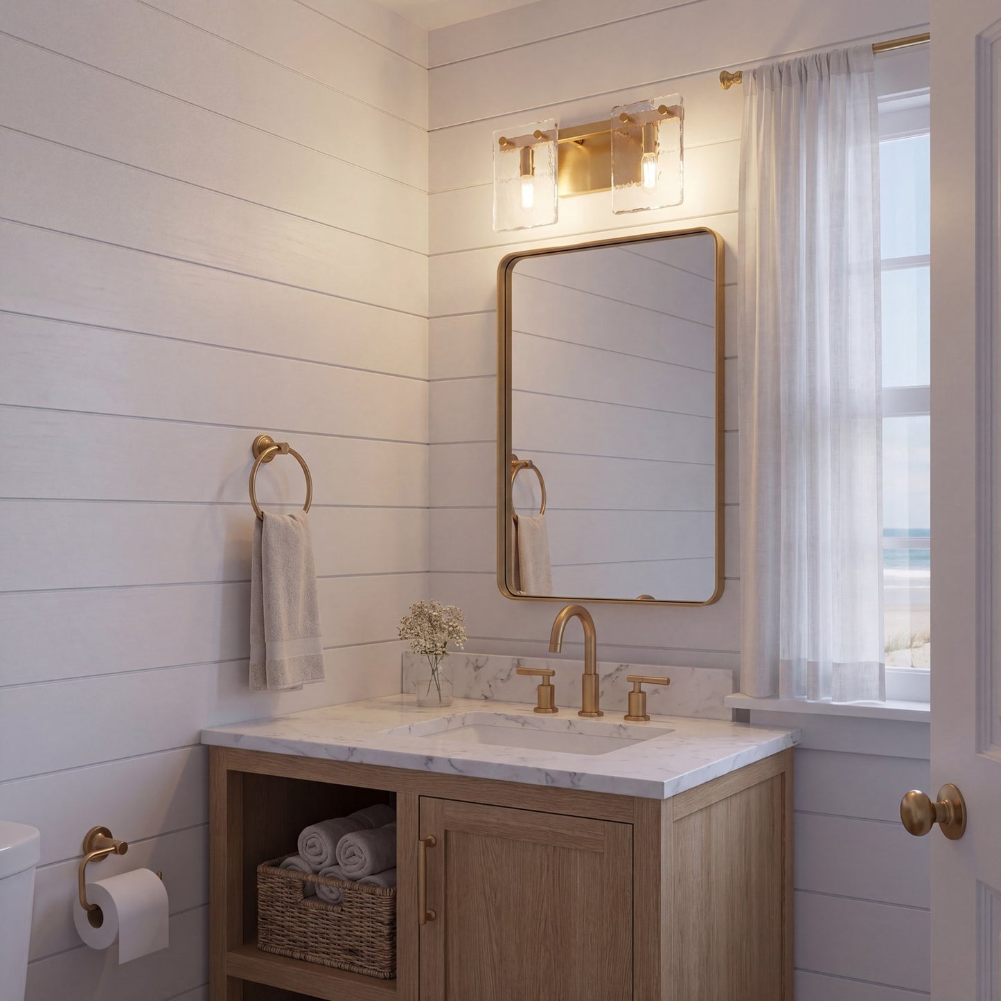 2 Light Bathroom Vanity Light, Warm Brass