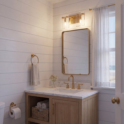 2 Light Bathroom Vanity Light, Warm Brass