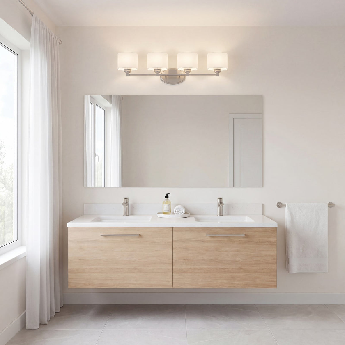 4 Light Bathroom Vanity Light, Satin Nickel