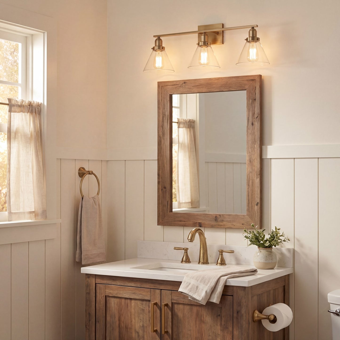 3 Light Bathroom Vanity Light, Warm Brass