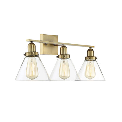 3 Light Bathroom Vanity Light, Warm Brass