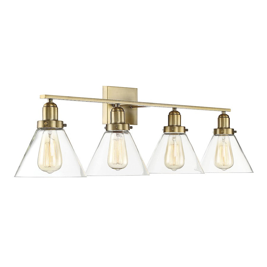 4 Light Bathroom Vanity Light, Warm Brass