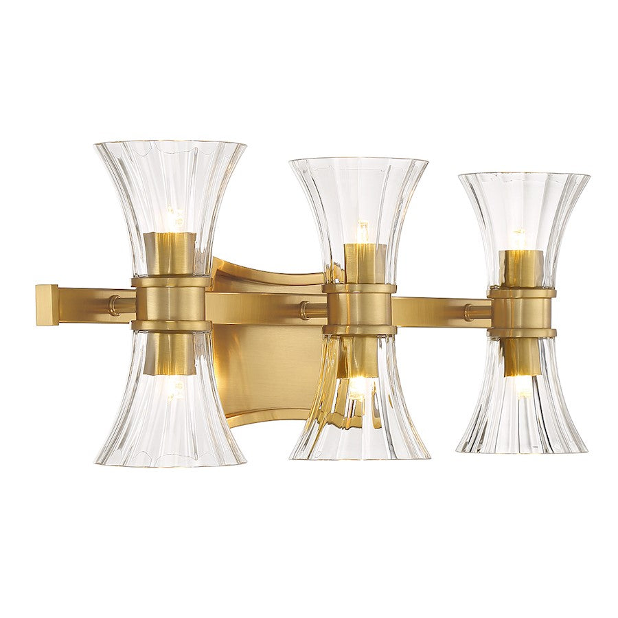 6 Light LED Bathroom Vanity Light, Brass