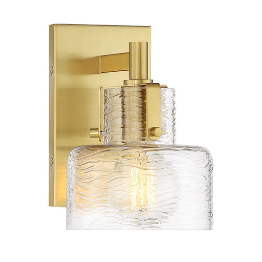 Savoy House Dover 1 Light Sconce, Warm Brass/Clear Crinkle