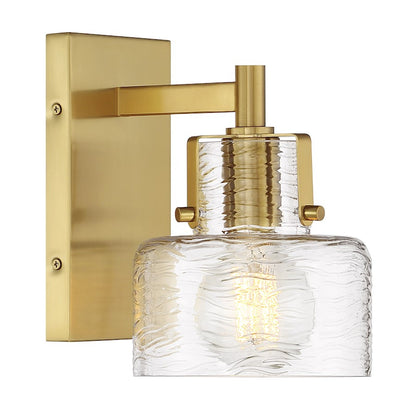 Savoy House Dover 1 Light Sconce, Warm Brass/Clear Crinkle