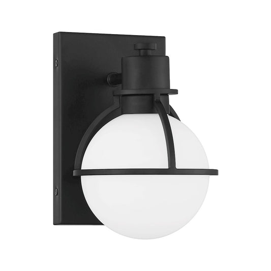 Savoy House Pierce 1 Light Sconce, Matte Black/Opal